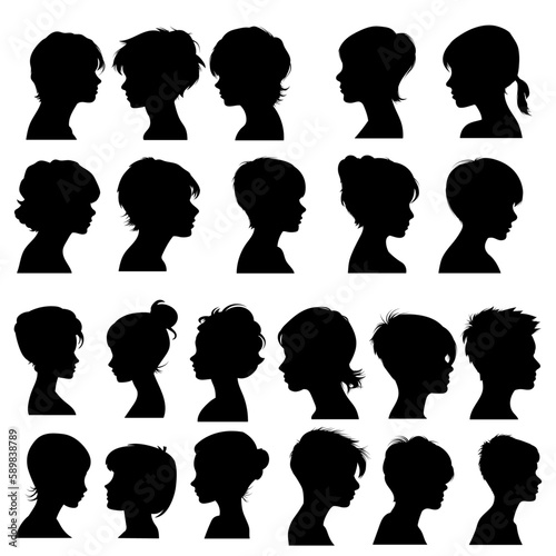 silhouette of different short hair style girl female vector. silhouette short hair style girl female vector. side view silhouette short hair style girl female vector photo