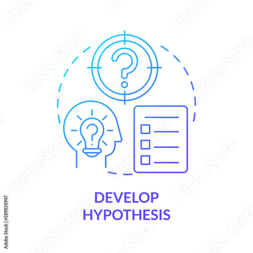 Develop hypothesis blue gradient concept icon. Find business goal. How to conduct causal research abstract idea thin line illustration. Isolated outline drawing. Myriad Pro-Bold font used