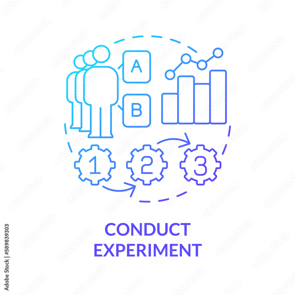 Conduct experiment blue gradient concept icon. Studying activity. Causal research strategy abstract idea thin line illustration. Isolated outline drawing. Myriad Pro-Bold font used