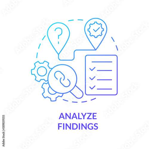 Analyze findings blue gradient concept icon. Data control process. How to conduct causal research abstract idea thin line illustration. Isolated outline drawing. Myriad Pro-Bold font used