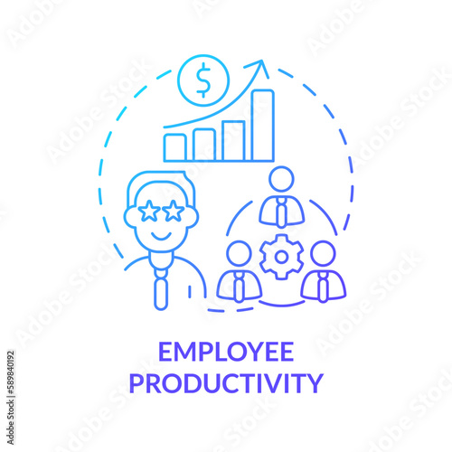 Employee productivity blue gradient concept icon. Happiness in workplace. Causal research example abstract idea thin line illustration. Isolated outline drawing. Myriad Pro-Bold font used