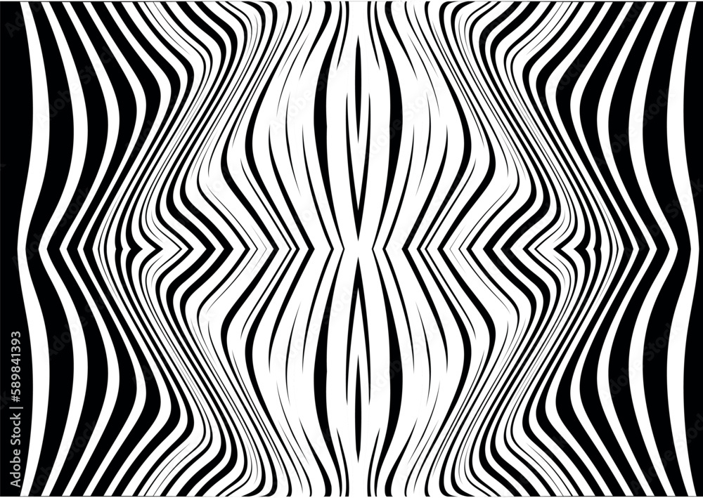 Abstract pattern. Texture with wavy, billowy lines. Optical art background. Wave design black and white. Digital image with a psychedelic stripes