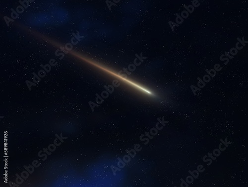 Shooting star in the sky. Bright meteor trail  falling meteorite at night.
