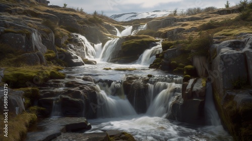 Imaginary waterfall in Scandinavia  AI generative image