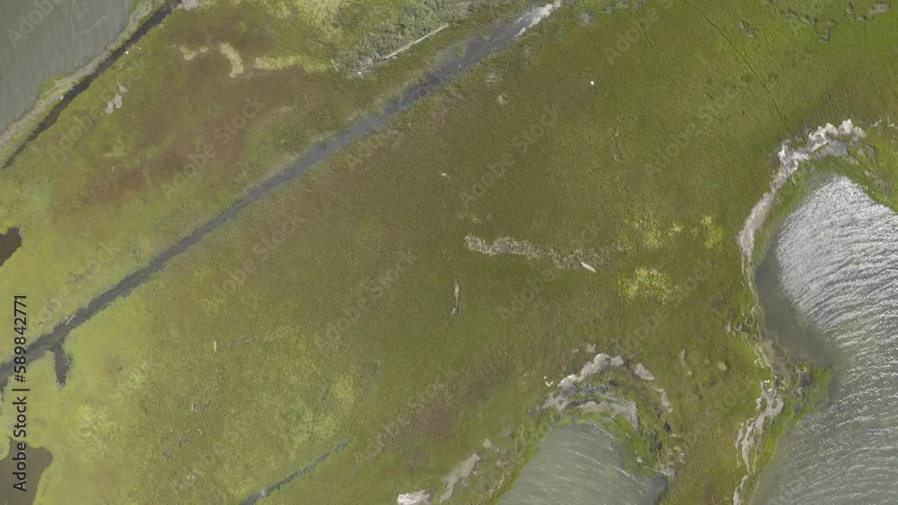 Drone hovering over the Long Beach Island along the Atlantic Ocean coast of Ocean County, New Jersey