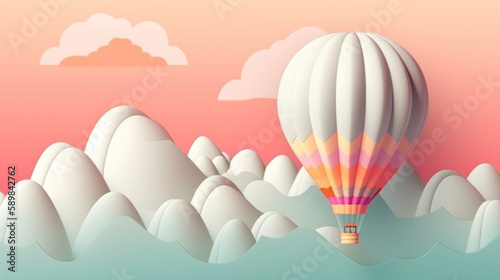 The pastel hot air balloon is a beautiful sight against the clear blue sky. Generative AI