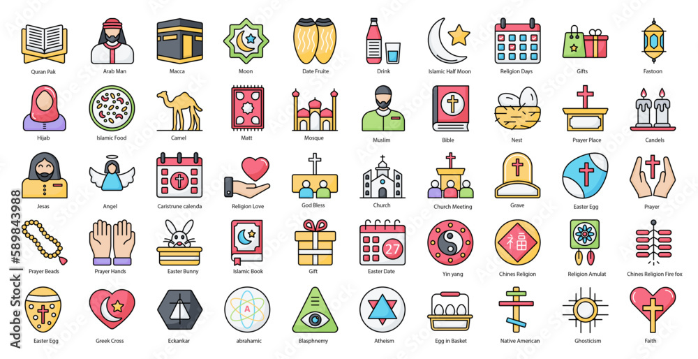 Religion Filled Line Icons Christian Religous Bible Icon Set in Color Outline Style 50 Vector Icons in Black Religion Filled Line Icons Christian Religous Bible Icon Set in Color Outline Style 50 Vector Icons in Black