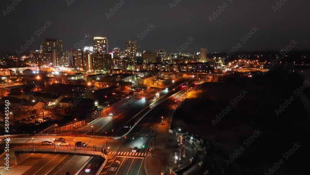 Aerial drone shot of New Brunswick cityscape in January Aerial drone shot of New Brunswick cityscape in January