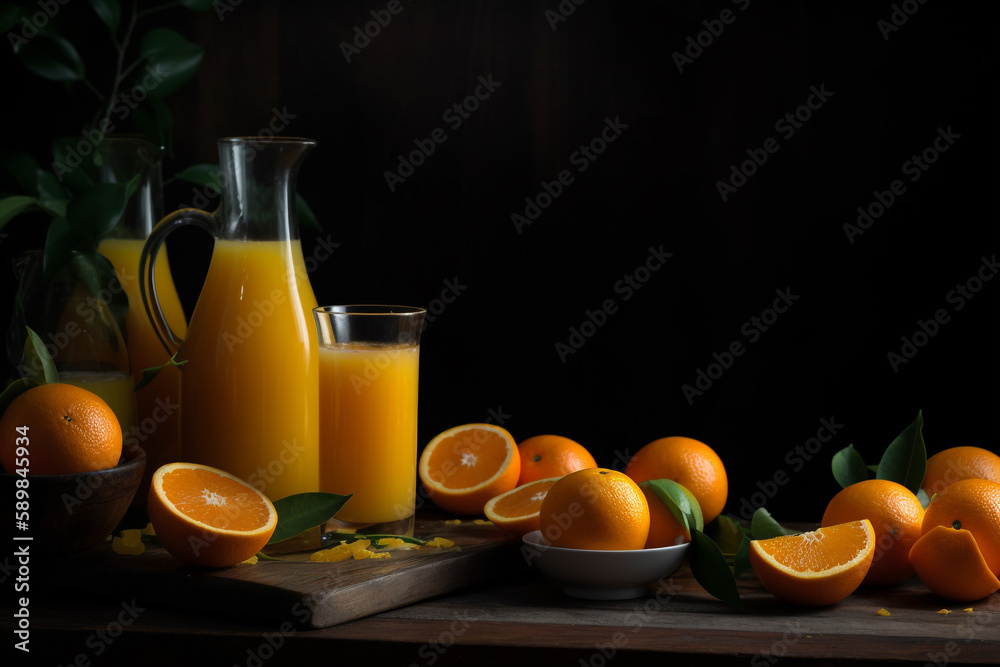 Fototapeta premium Fresh squeezed tangerine juice, generative ai