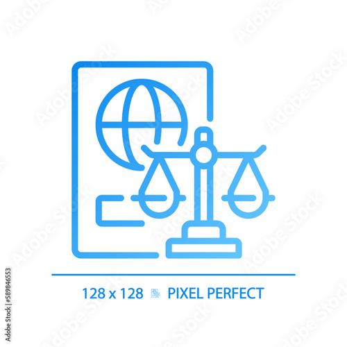 Immigration law pixel perfect gradient linear vector icon. International people moving regulation. Governmental control. Thin line color symbol. Modern style pictogram. Vector isolated outline drawing