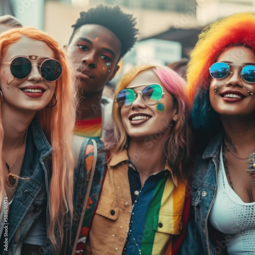 LGBTIQ+ Friends Celebrating Pride Together at a Parade © Divergent AI