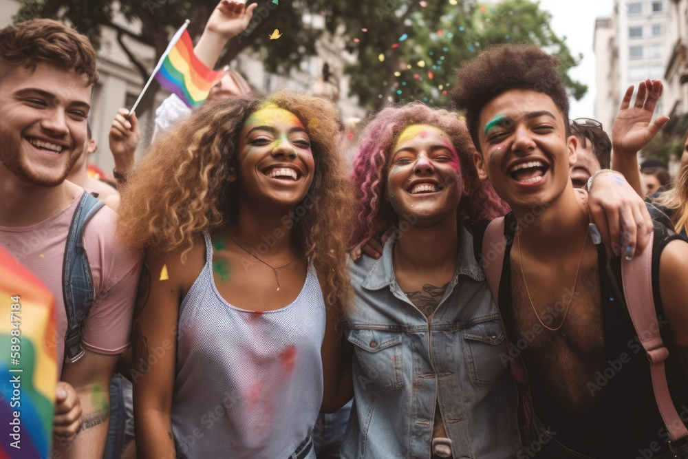 Fototapeta premium LGBTIQ+ Friends Celebrating Pride Together at a Parade