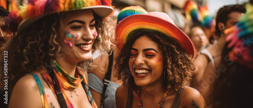 LGBTIQ+ Friends Celebrating Pride Together at a Parade