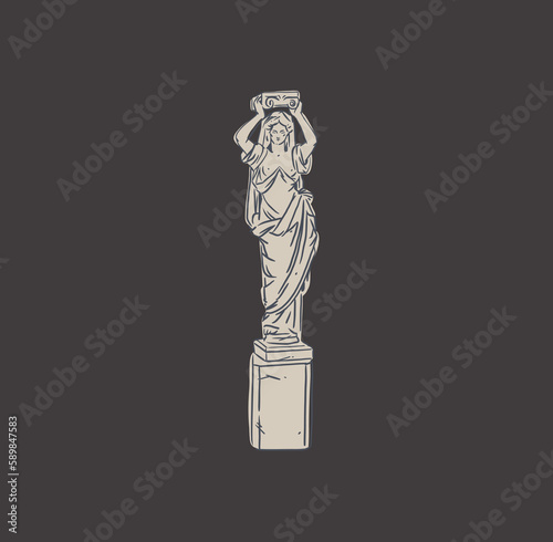 Hand drawn vector abstract outline,graphic,line greek ancient sculpture statue line art modern drawing set.Antique classic statues in trendy bohemian style,outline design concept.Antique statue logo.