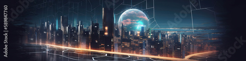 Design and futuristic environments, Bitcoin, smartphone, graphic characters, 2D and 3D buildings