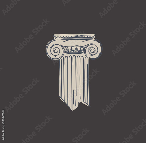 Hand drawn vector abstract outline,graphic,line greek ancient sculpture statue line art modern drawing set.Antique classic column in trendy bohemian style,outline design concept.Antique statue logo.