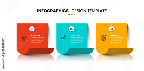 Infographic template. 3 pieces of paper with icons and text