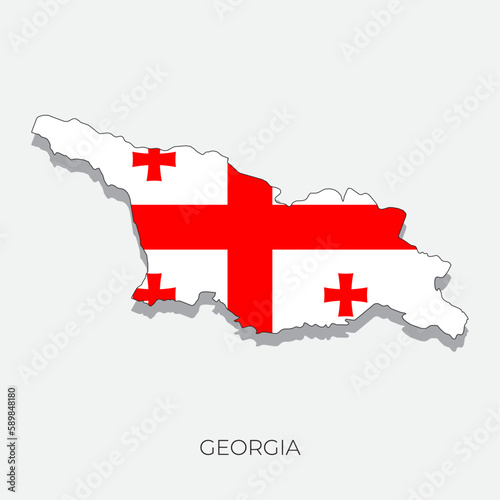 Georgia map and flag. Detailed silhouette vector illustration	