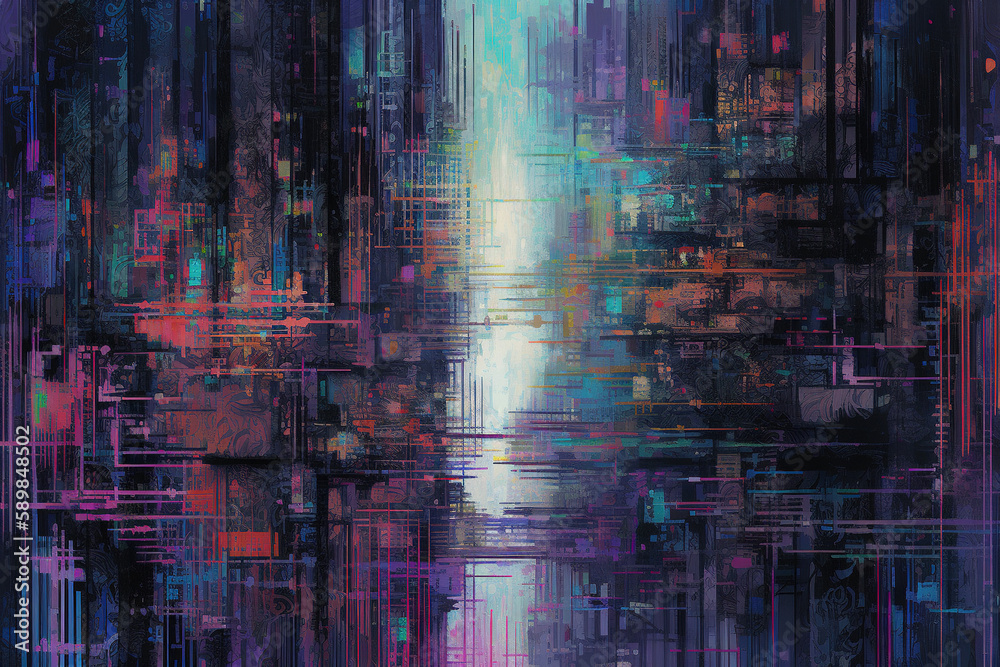 Colorful abstract painting in night city colors, Generative AI