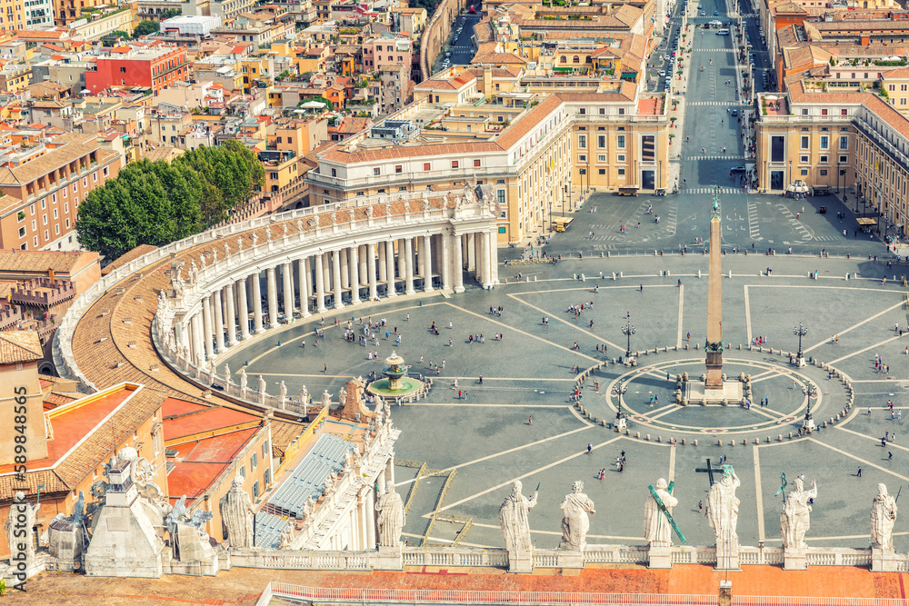 Vatican Square and the statues of Apostles, view from the St. Peter's Basilica, Rome, Italy