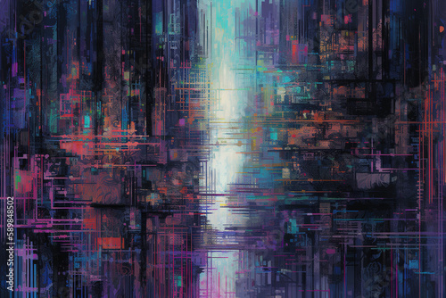 Colorful abstract painting in night city colors  Generative AI