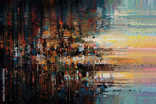 Colorful abstract painting in night city colors  Generative AI
