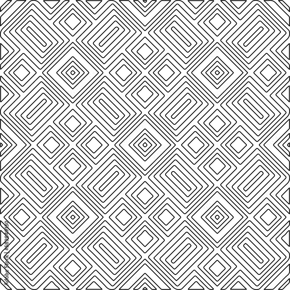 Stylish texture with figures from lines.Abstract geometric black and white pattern for web page, textures, card, poster, fabric, textile. Monochrome graphic repeating design. 