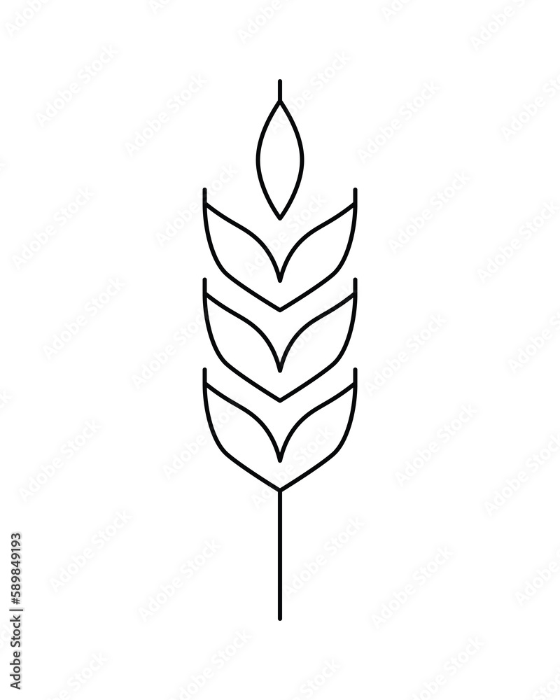 Vector linear icon of wheat ear isolated on white. Emblem, logo design, symbol illustration of farm whole grain for bakery, organic bio product, eco business, brewery craft beer, agriculture