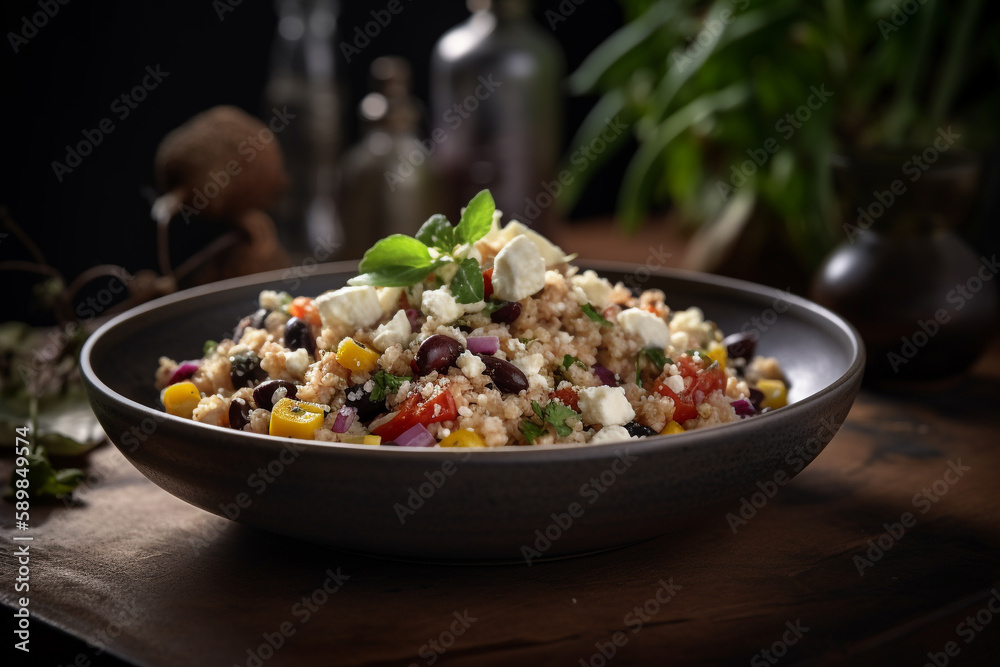 Quinoa salad with veggies and feta cheese, generative ai Quinoa salad with veggies and feta cheese, generative ai