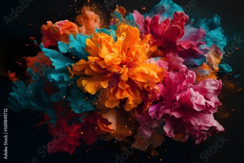 Floral Paint Explosion: A Colorful Burst of Nature and Creativity, Generative AI