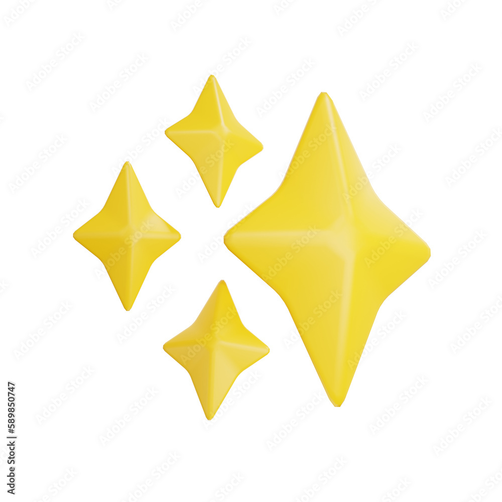 3D render gold star sparkle emoji. star Magic element. Stock