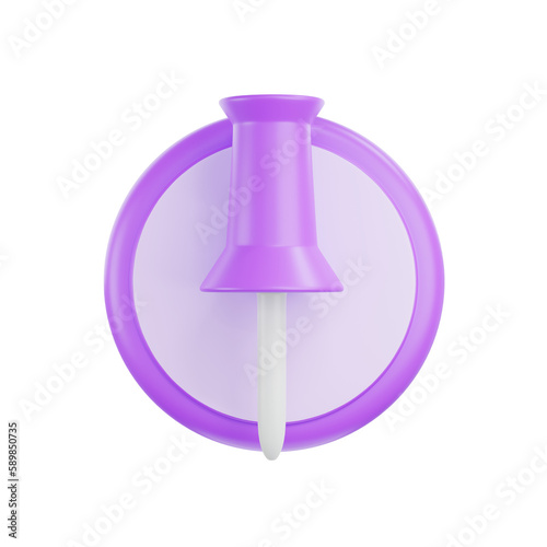 3d purple push pins sign icon isolated, push pins symbol icons for web