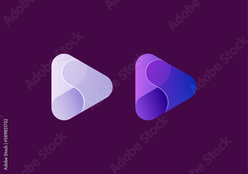 Purple transparent play media icon set