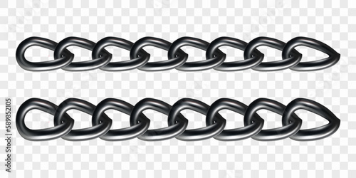 Set of metal chain links, isolated on transparent background. Realistic vector illustration.