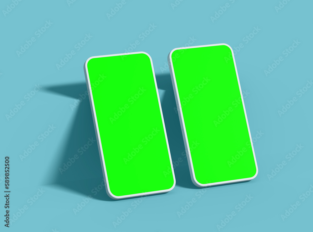 Two white Unbranded Smartphone with green screens that can be easily