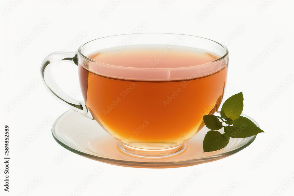 A cup of hot tea from glass on a white background, Generative AI. A cup of hot tea from glass on a white background, Generative AI.
