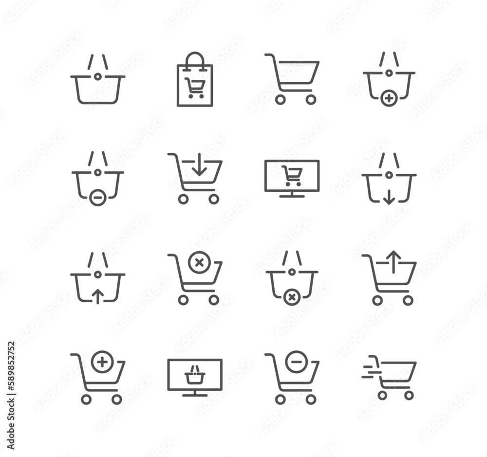 Set of shopping cart related icons, express checkout, mobile shop, add, refresh and linear variety vectors. Set of shopping cart related icons, express checkout, mobile shop, add, refresh and linear variety vectors.