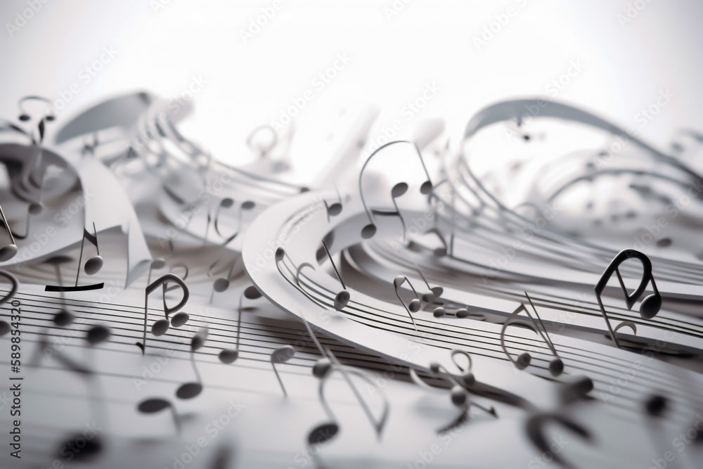 Abstract music notes illustration in white background, generative ai