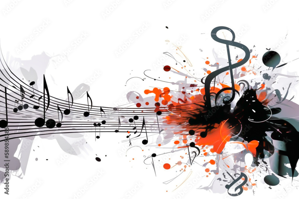 Abstract music notes illustration in white background, generative ai