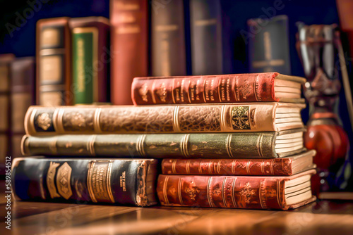 Antique books background, generative ai