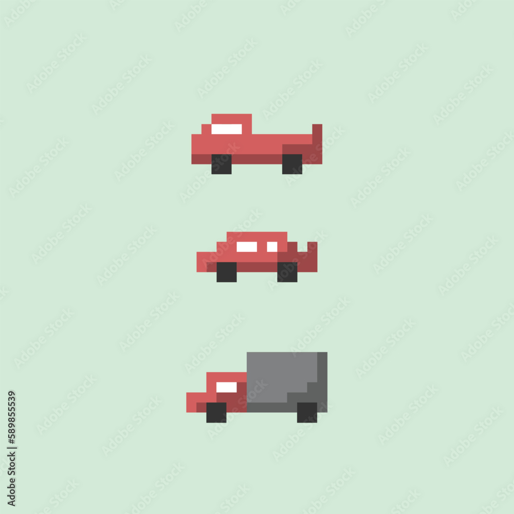 pixel art car icon set with red color,good for your project and game. pixel art car icon set with red color,good for your project and game.
