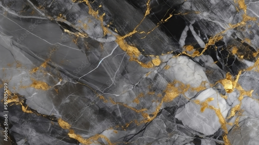 Natural gray marble texture background with golden inserts. Based on Generative AI