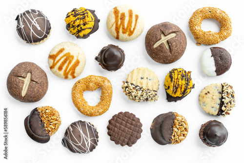 Assortment of cookies isolated white background