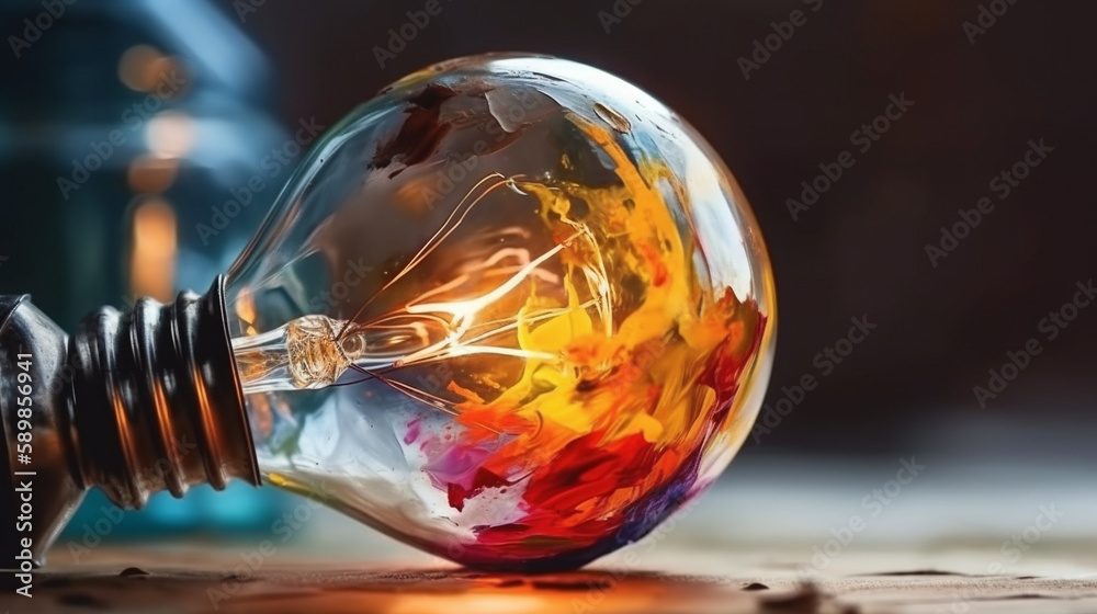 watercolor painting of creative and inspirational light bulb Electric power technology, Generative Ai.