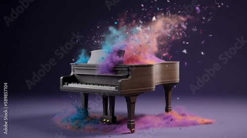 Beautiful fantasy piano isolated on dark background. Generative AI.