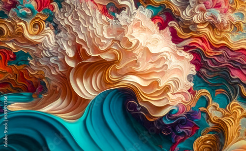 Bright and fantastic colorful background, voluminous textured background wallpaper. Generative AI illustrator