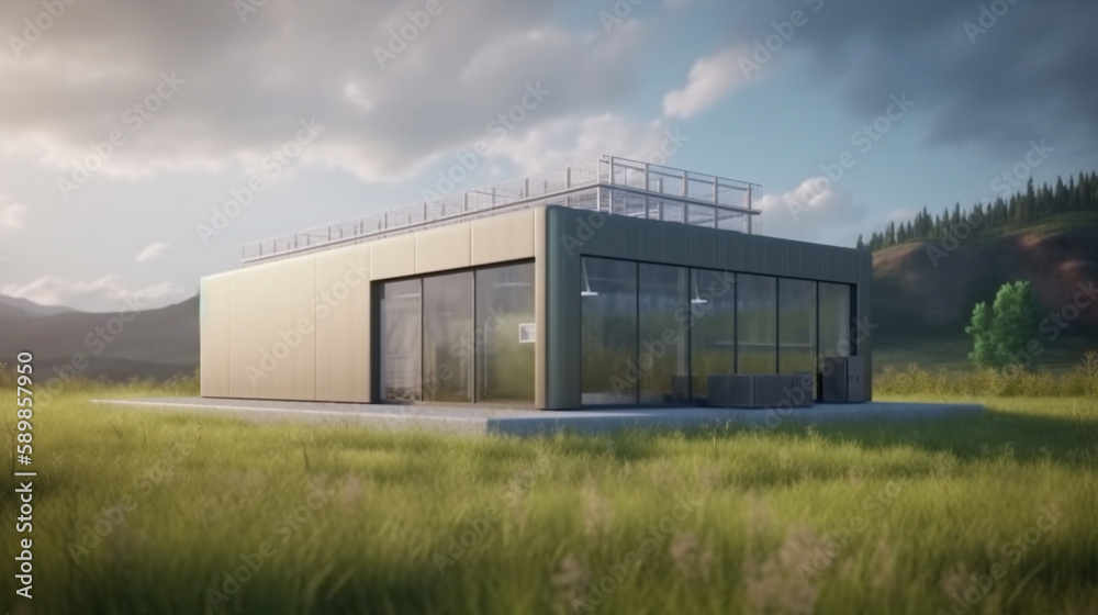 New energy sources, hydrogen power station with green grass field.Generative Ai. New energy sources, hydrogen power station with green grass field.Generative Ai.