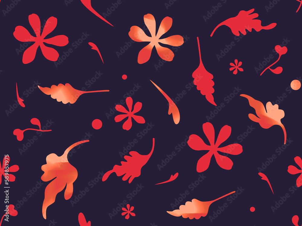 Seamless floral pattern red navy blue orange simple leaf flowers pattern repeated delicate background vintage retro textile fabric contrast Seamless floral pattern red navy blue orange simple leaf flowers pattern repeated delicate background vintage retro textile fabric contrast