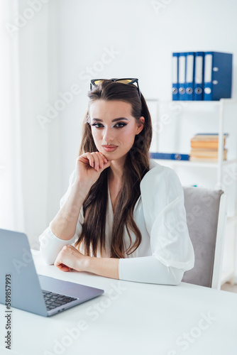woman with laptop remote work communication internet conversation online communication © dmitriisimakov