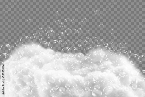 Bath foam isolated on transparent background. Shampoo bubbles texture.Sparkling shampoo and bath lather vector illustration.